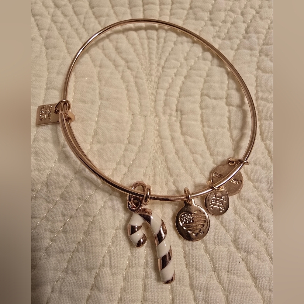 EUC, Like NEW! Alex and Ani Rose Gold Candy Cane Charm Bangle Bracelet